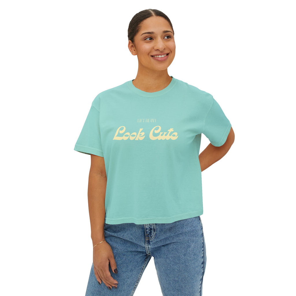 Lift Heavy Look Cute Boxy Tee | Retro Gym Graphic T-Shirt | Comfort Colors