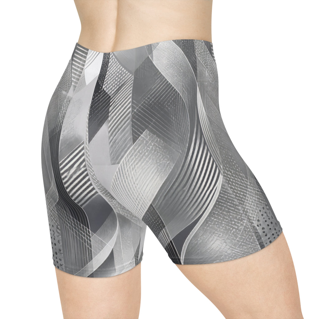 Silver Geometric Biker Shorts