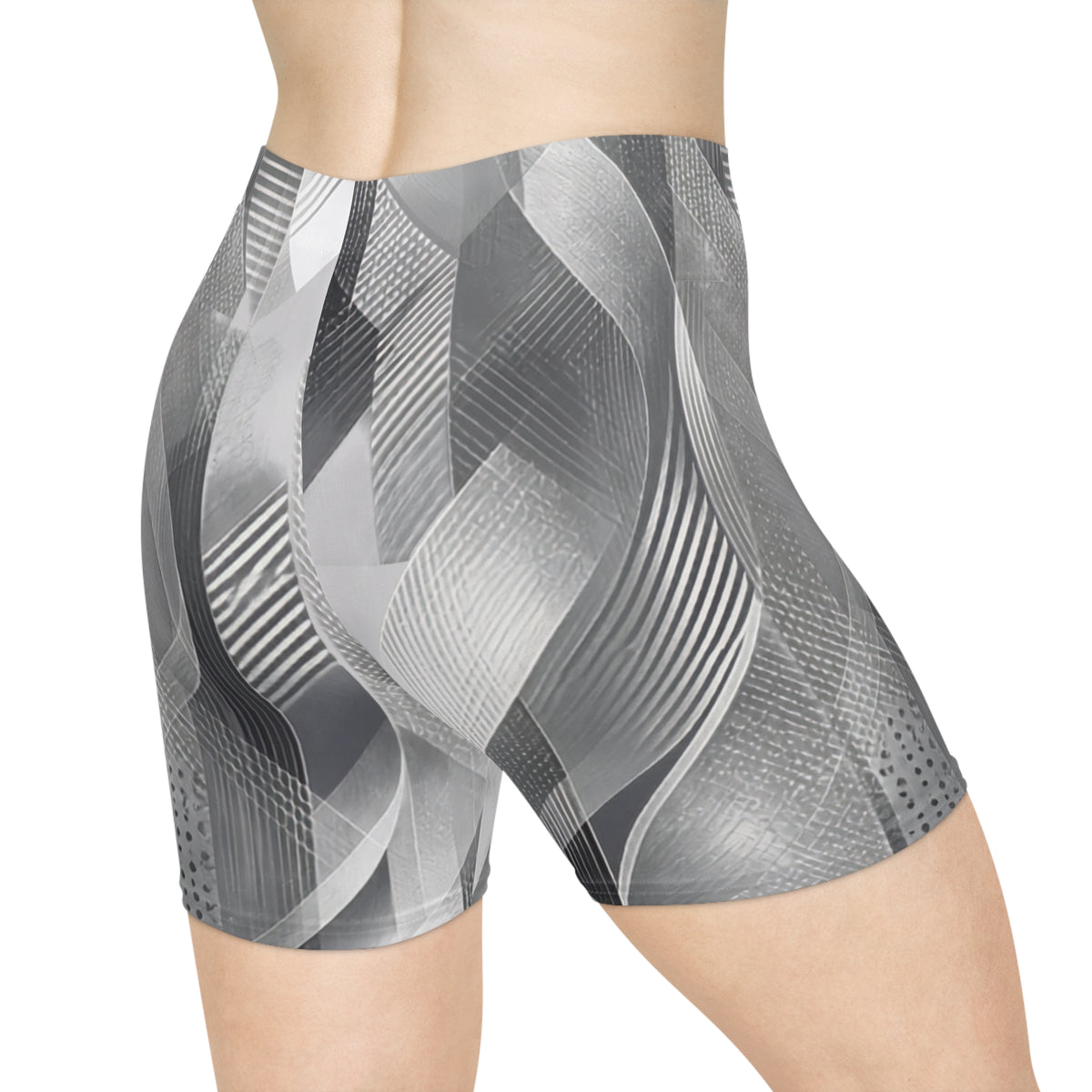 Silver Geometric Biker Shorts