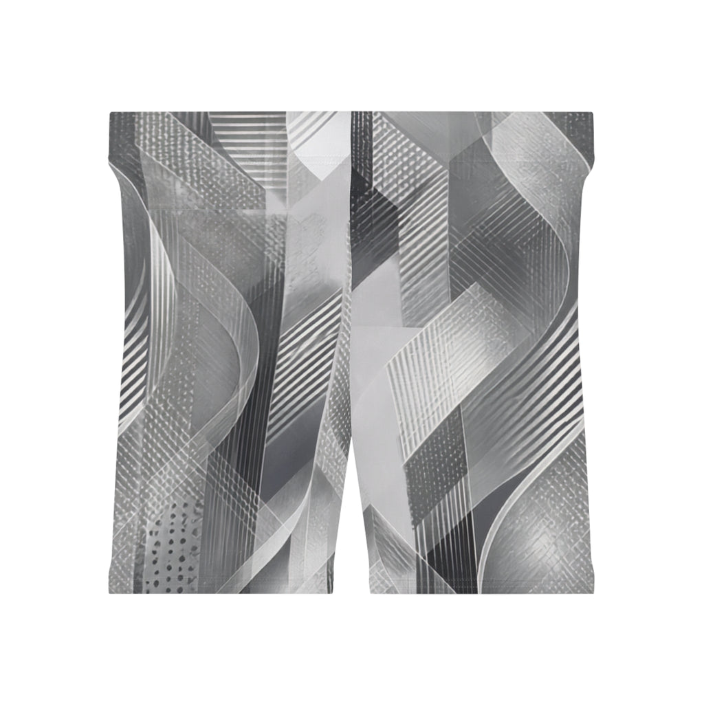 Silver Geometric Biker Shorts