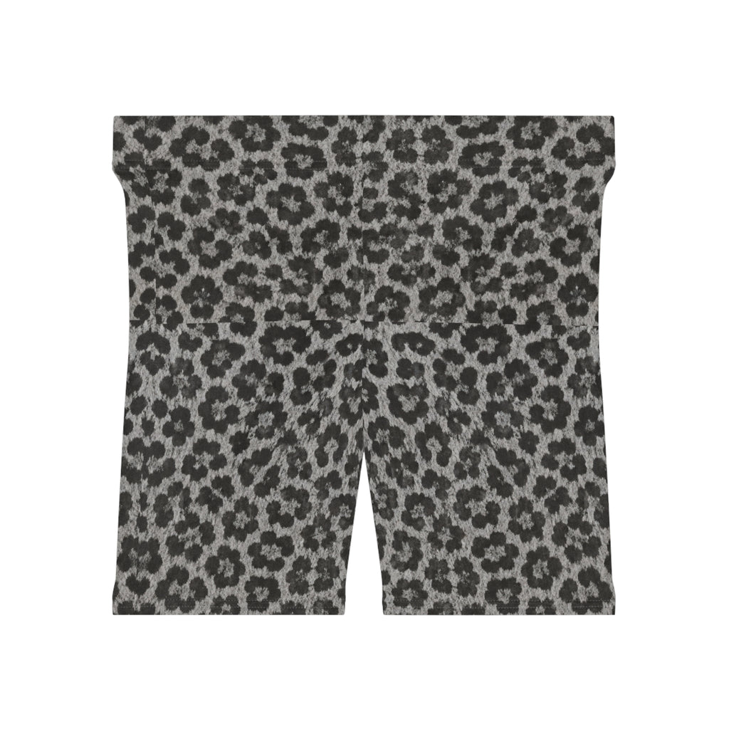 Grey Leopard Print Biker Shorts