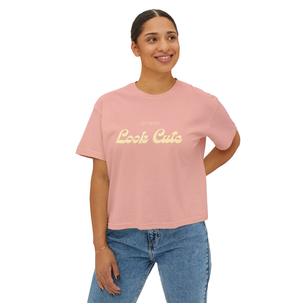 Lift Heavy Look Cute Boxy Tee | Retro Gym Graphic T-Shirt | Comfort Colors