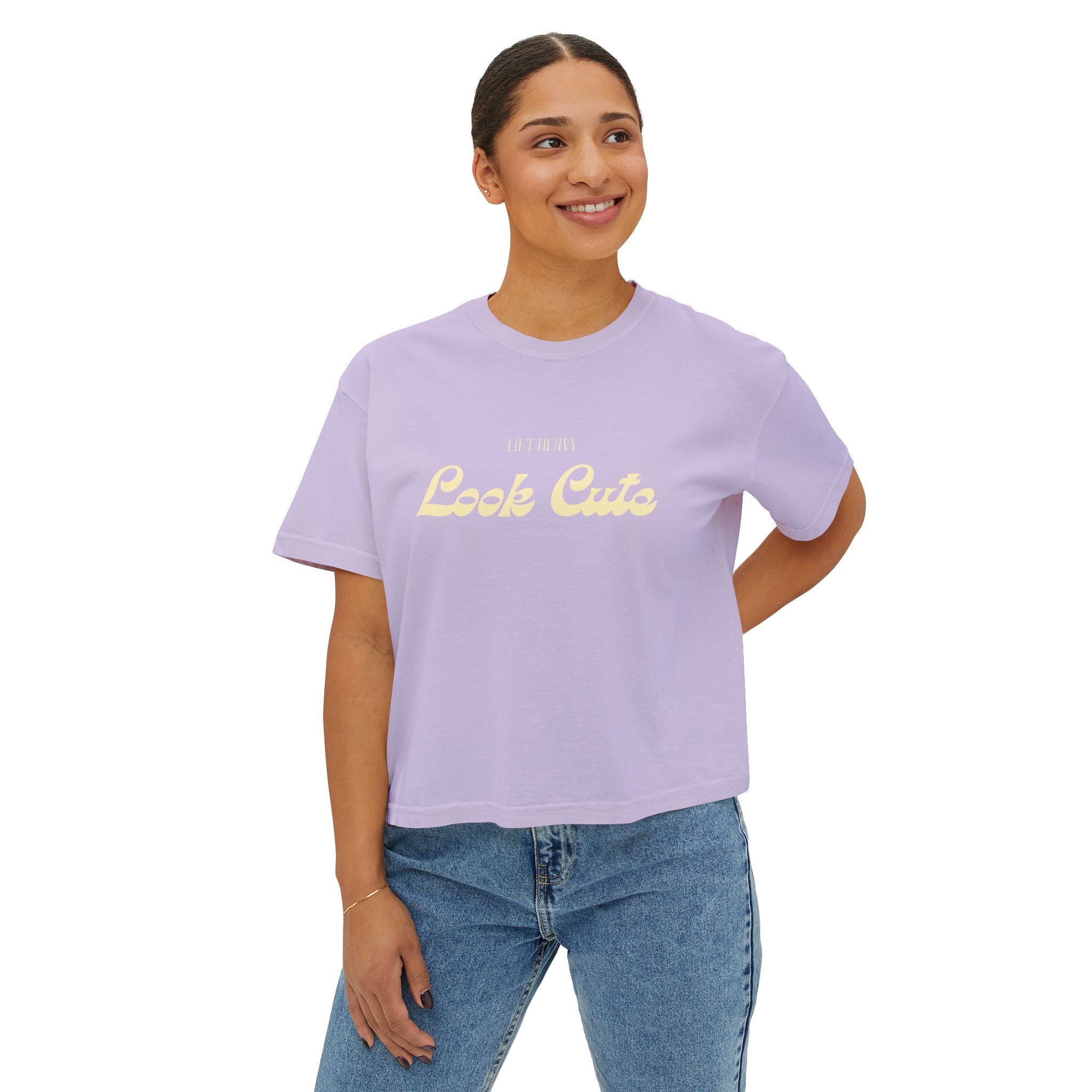 Lift Heavy Look Cute Boxy Tee | Retro Gym Graphic T-Shirt | Comfort Colors