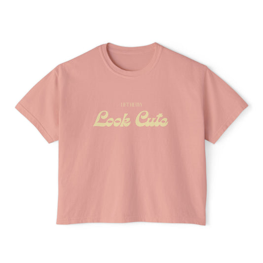 Lift Heavy Look Cute Boxy Tee | Retro Gym Graphic T-Shirt | Comfort Colors