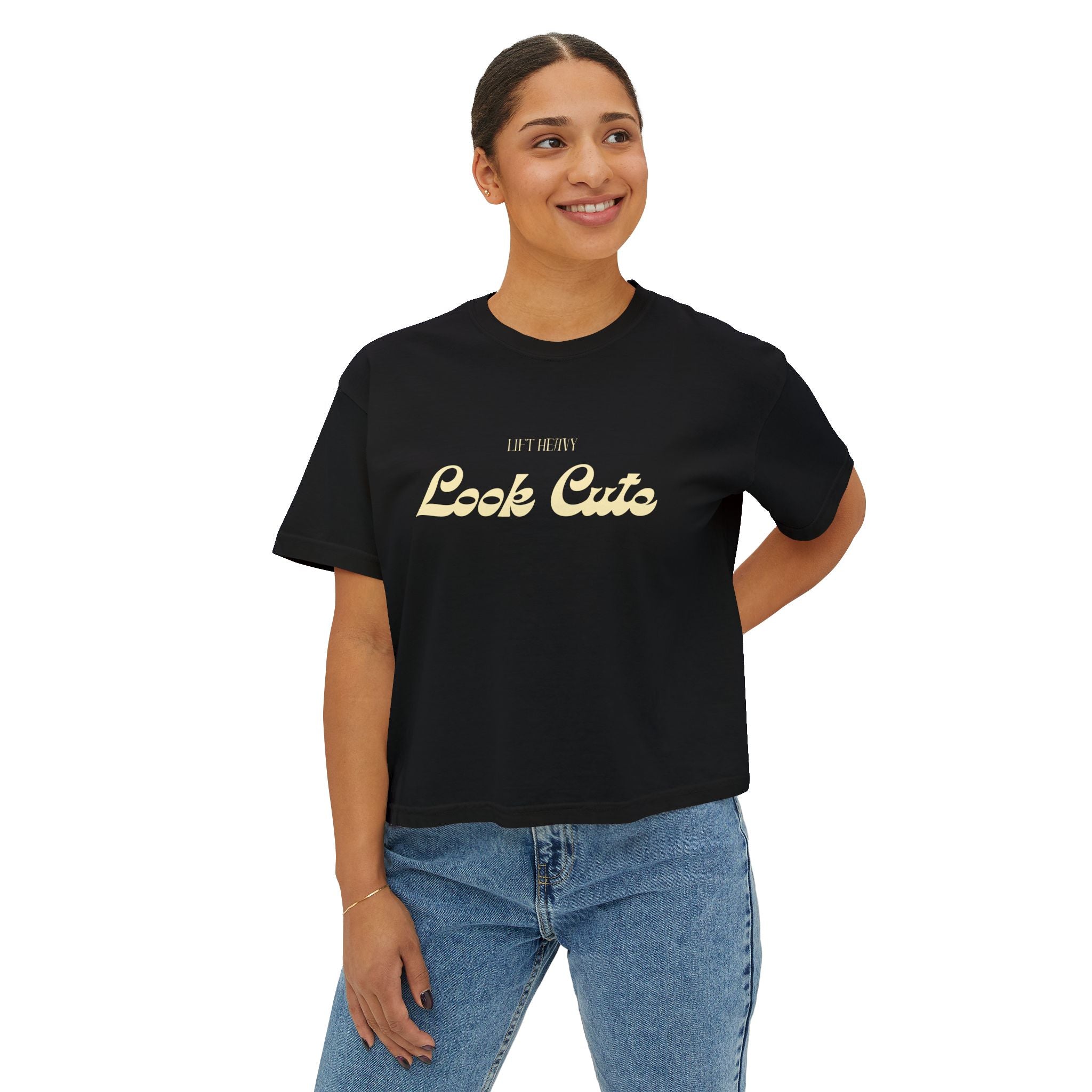Lift Heavy Look Cute Boxy Tee | Retro Gym Graphic T-Shirt | Comfort Colors