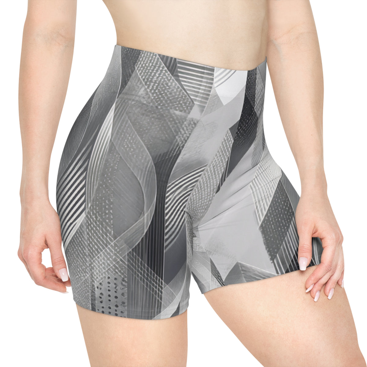 Silver Geometric Biker Shorts